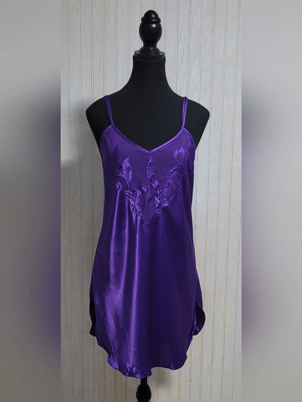 Vintage Josie Purple Satin Strappy Cross Back Slip Dress M